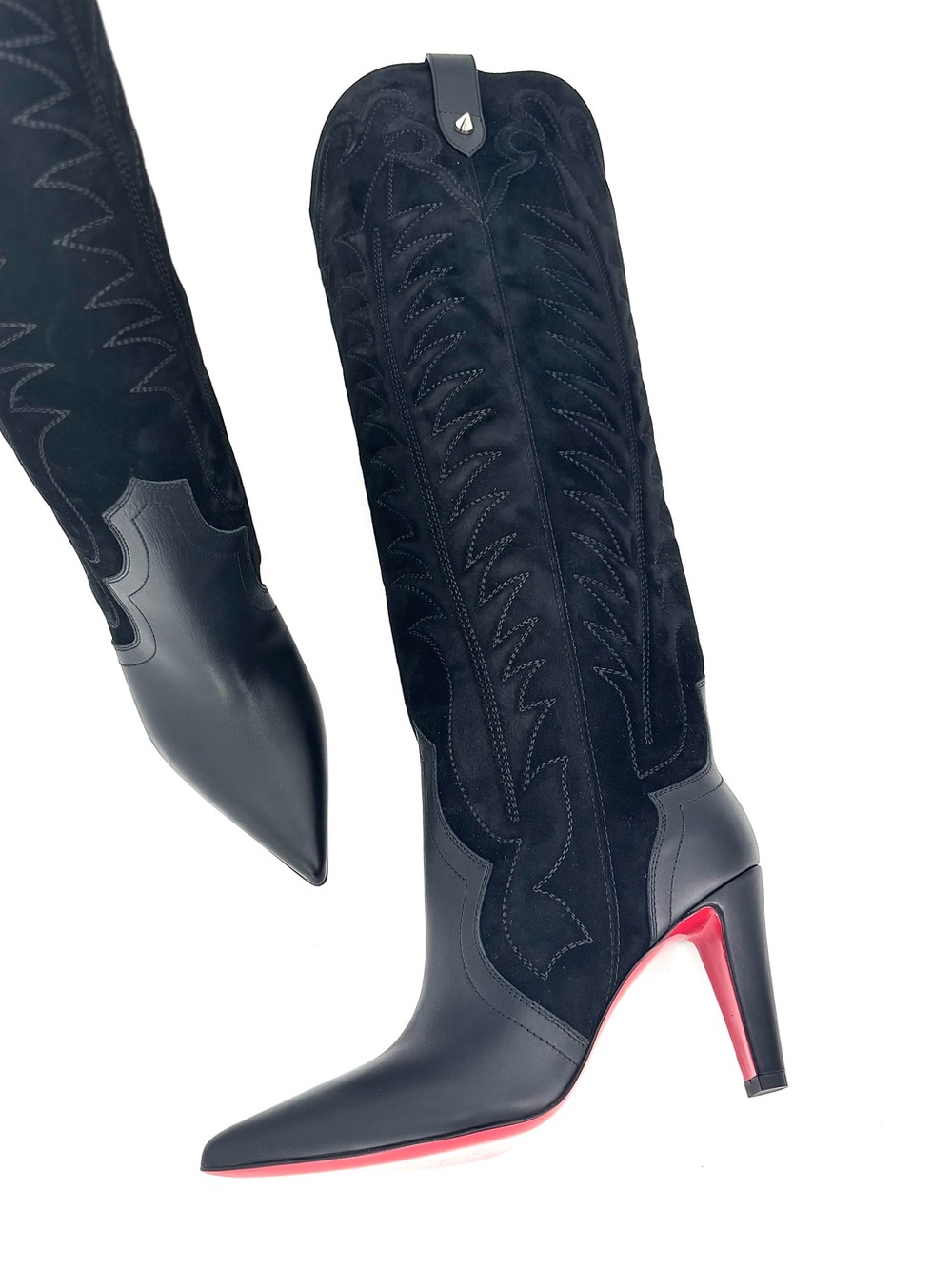 Christian Louboutin Santia Botta Black Western Knee High Pull On Boots 37 - Picture 9 of 11